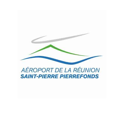 Le logo de l'aéroport de La Réunion Saint-Pierre Pierrefonds. C'est une référence client d'Antoine Chadufau en conseil en communication.