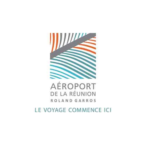 Le logo de l'aéroport de La Réunion Roland Garros. C'est une référence d'Antoine Chadufau en conseil en communication.