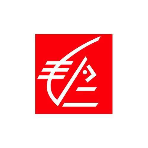 La banque Caisse d'Epargne est une référence client en communication d'Antoine Chadufau. Le logo de cette banque rouge et blanc illustre ici cette référence.